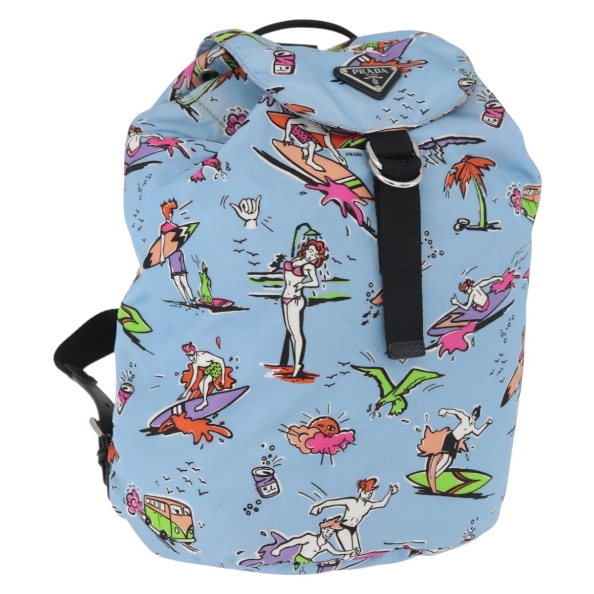 PRADA Backpack Nylon Light Blue Silver Auth 179705A