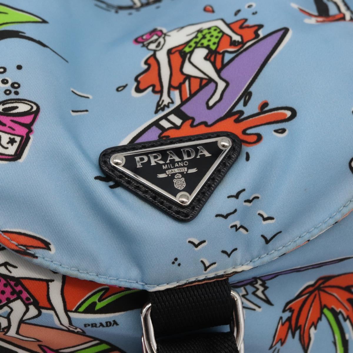 PRADA Backpack Nylon Light Blue Silver Auth 179705A