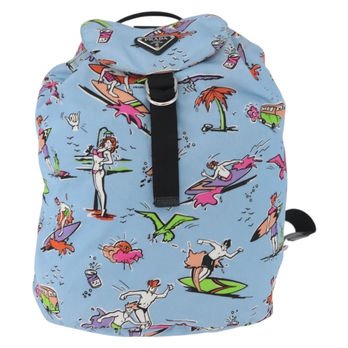 PRADA Backpack Nylon Light Blue Silver Auth 179705A