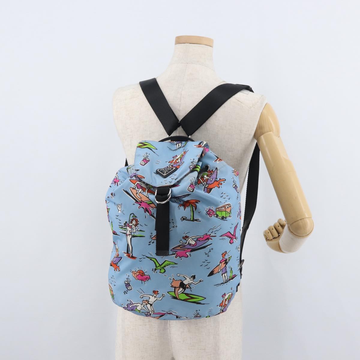 PRADA Backpack Nylon Light Blue Silver Auth 179705A