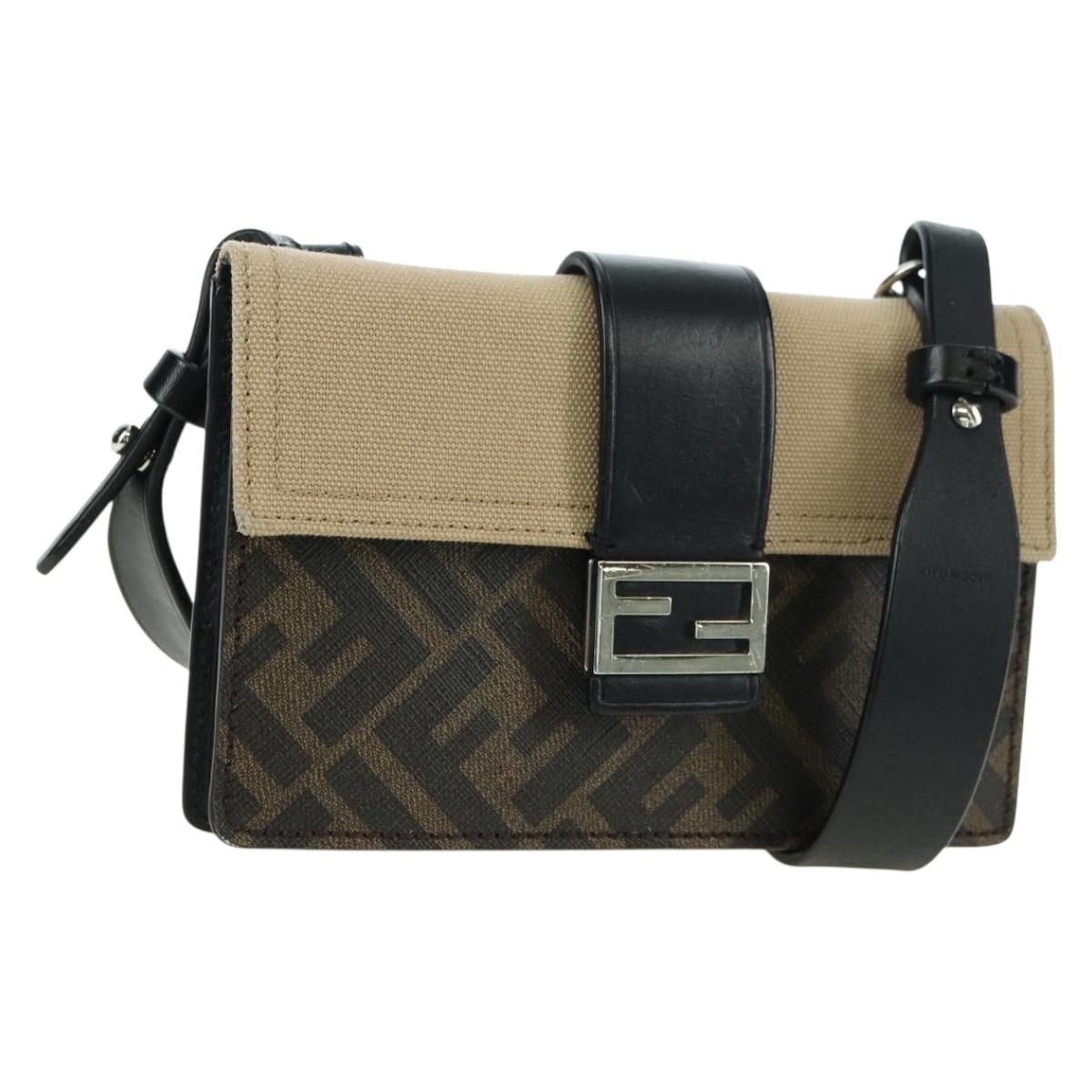 FENDI Zucca Canvas Bucket Slim Shoulder Bag Black Brown Auth 179706V