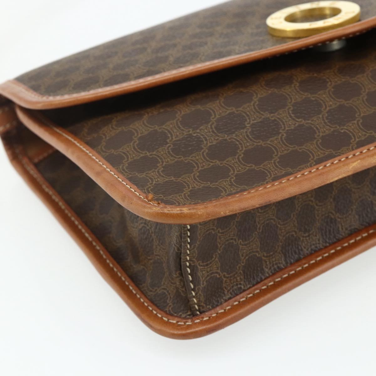 CELINE Macadam Canvas Circle Shoulder Bag PVC Leather Brown Gold Auth 179710A