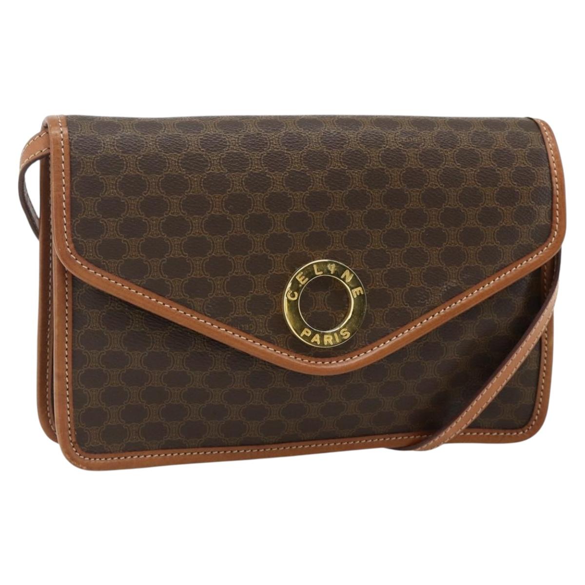 CELINE Macadam Canvas Circle Shoulder Bag PVC Leather Brown Gold Auth 179710A
