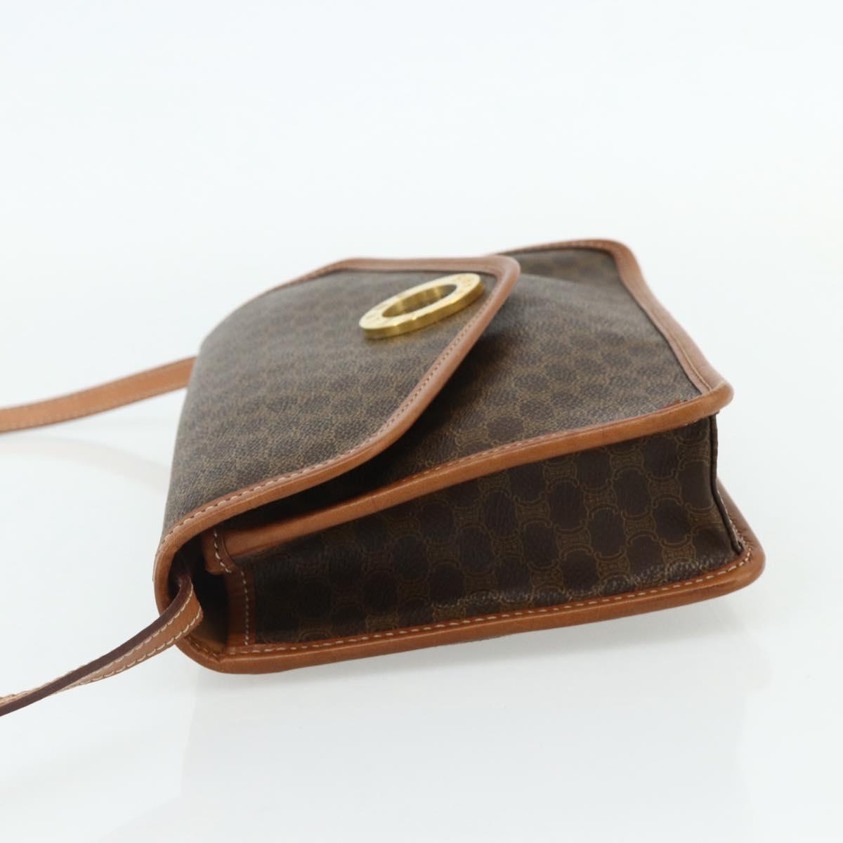 CELINE Macadam Canvas Circle Shoulder Bag PVC Leather Brown Gold Auth 179710A