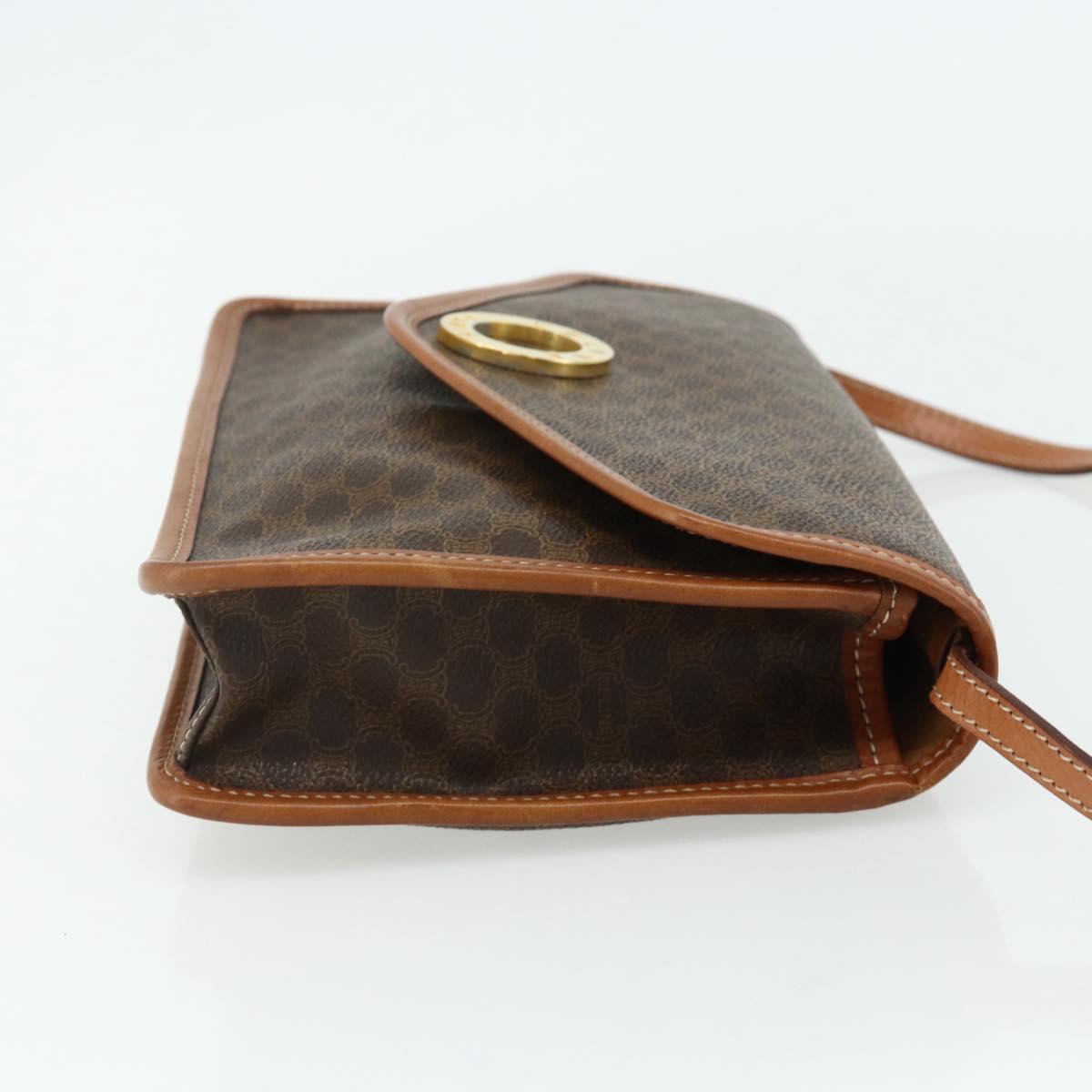 CELINE Macadam Canvas Circle Shoulder Bag PVC Leather Brown Gold Auth 179710A