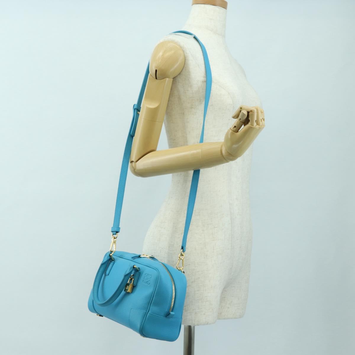 LOEWE Amazonas 23 Hand Bag Leather 2way Light Blue Gold Auth 179711V