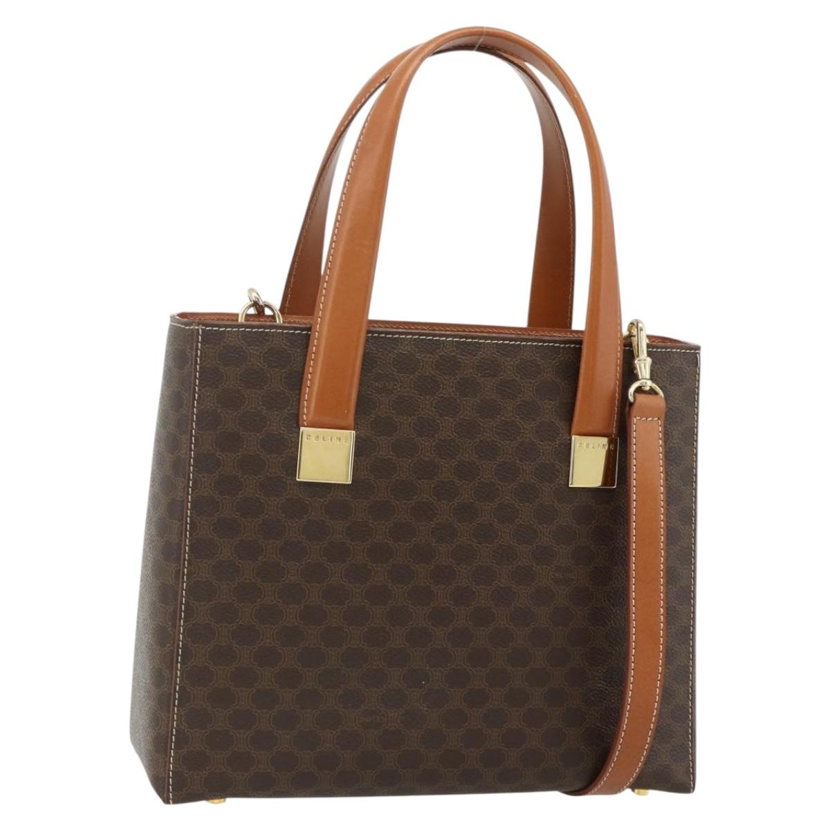 CELINE Macadam Canvas Hand Bag PVC Leather 2way Brown Gold Auth 179713A