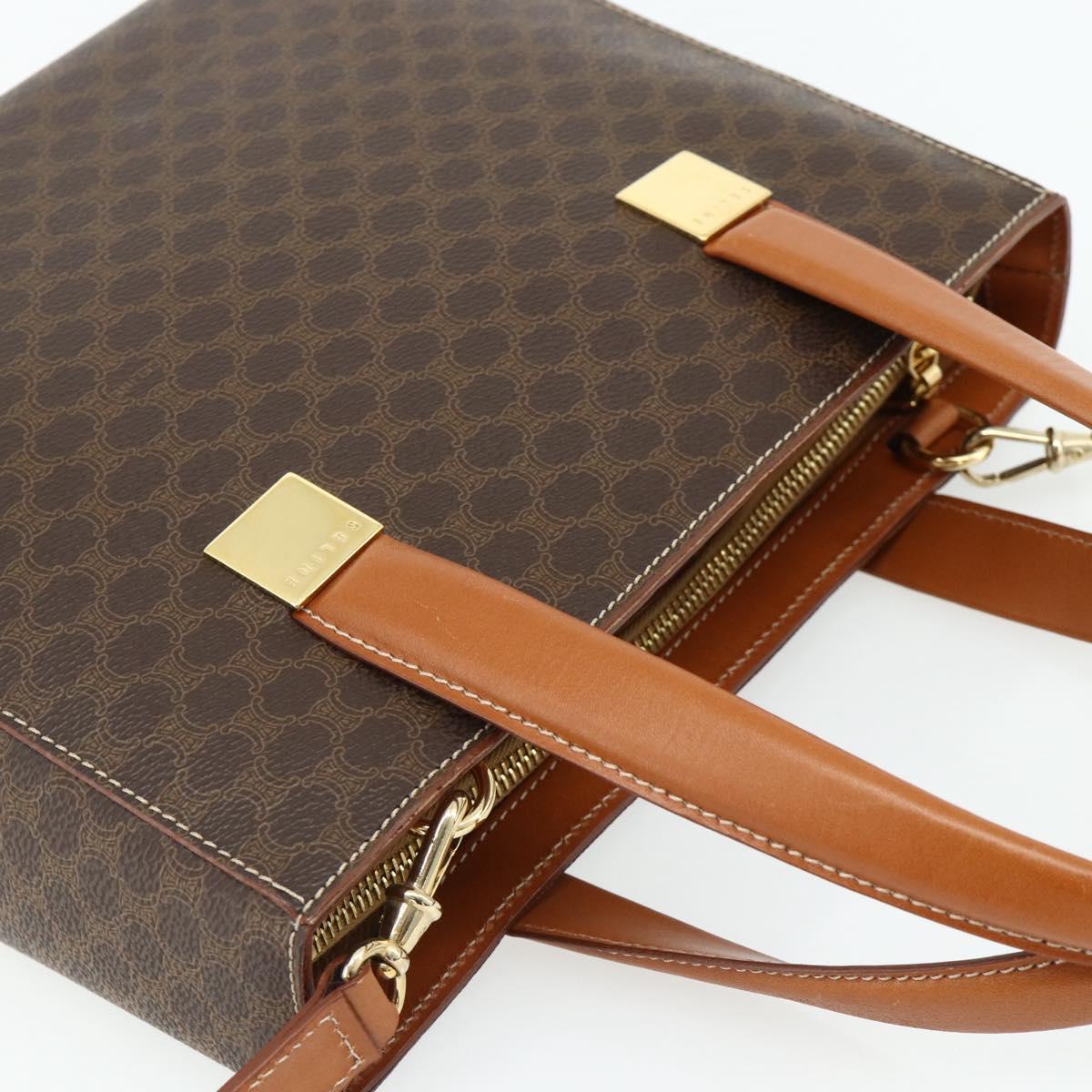 CELINE Macadam Canvas Hand Bag PVC Leather 2way Brown Gold Auth 179713A