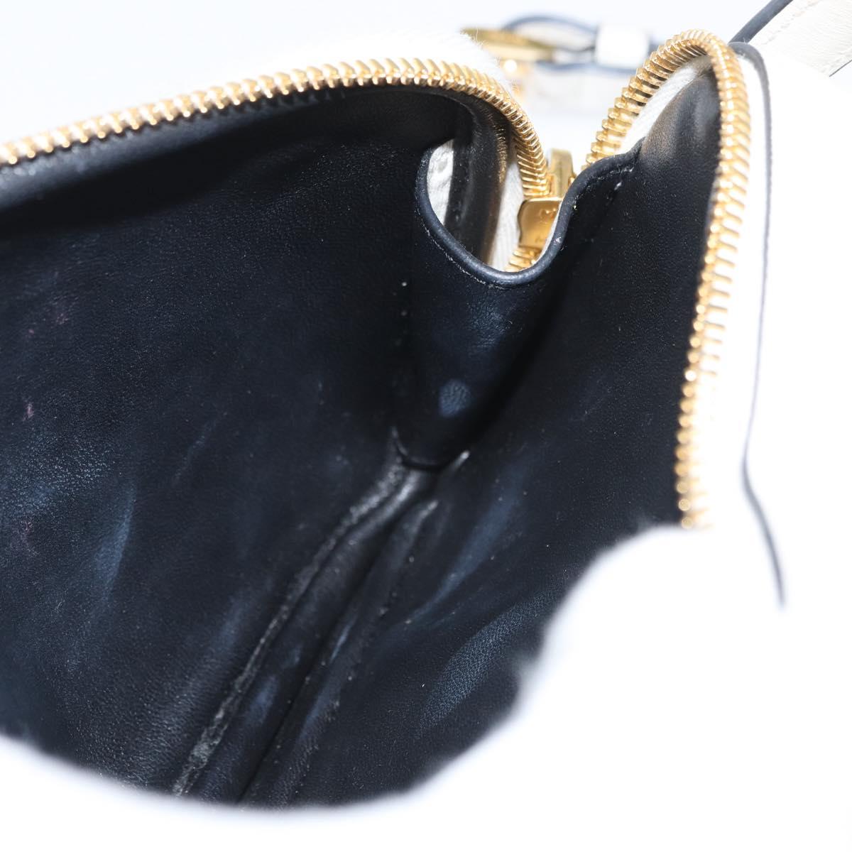 PRADA Hand Bag Leather 2way White Gold Auth 179715A