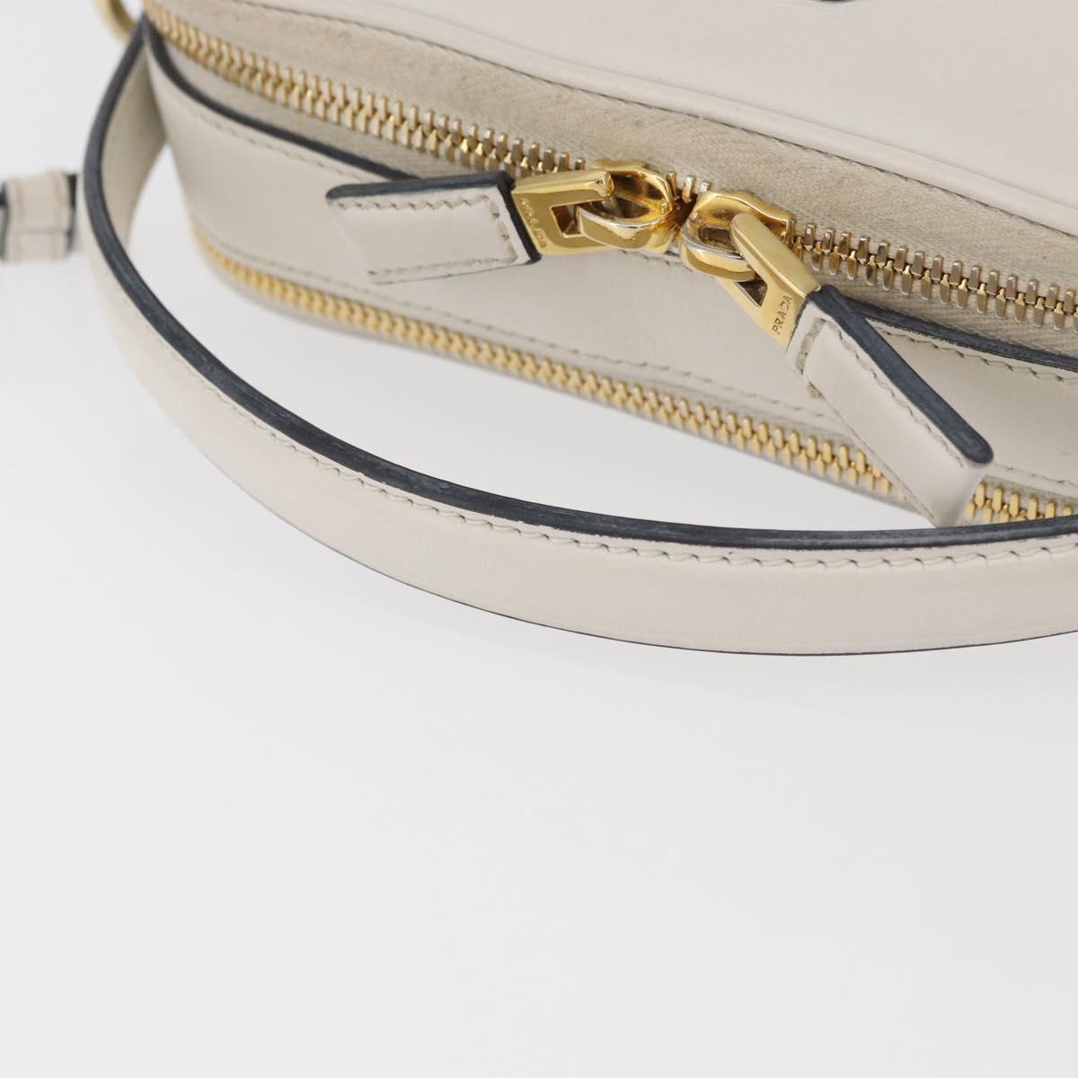 PRADA Hand Bag Leather 2way White Gold Auth 179715A