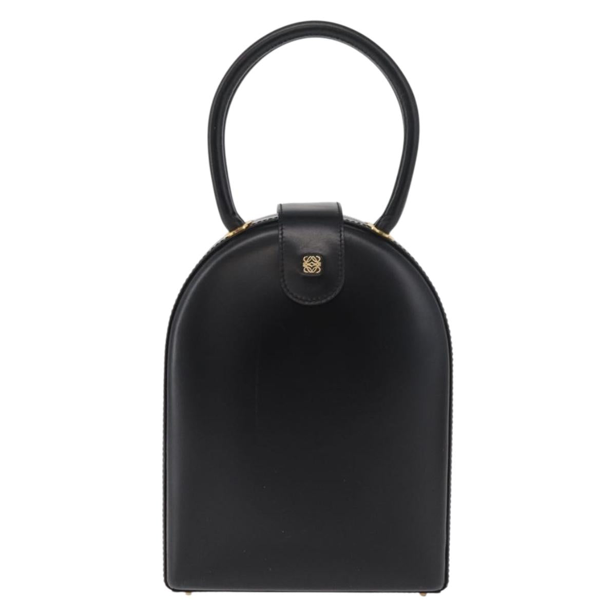LOEWE Hand Bag Leather Black Gold Auth 179716A