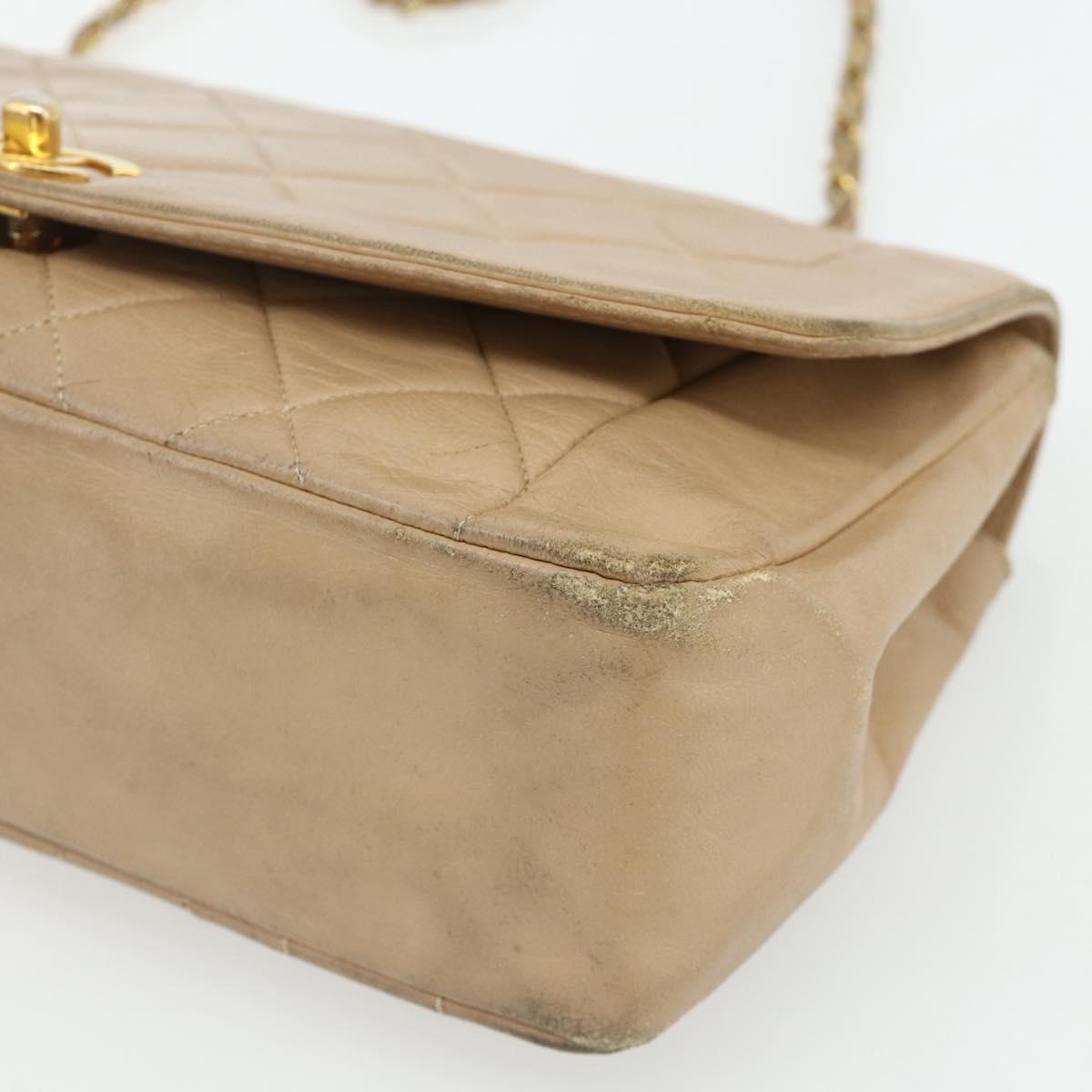 CHANEL Matelasse Chain Shoulder Bag Lamb Skin Beige Gold CC Auth 179717A