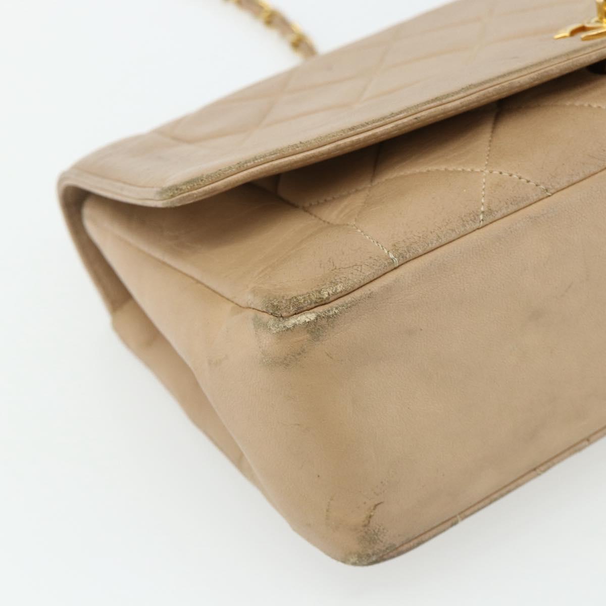 CHANEL Matelasse Chain Shoulder Bag Lamb Skin Beige Gold CC Auth 179717A