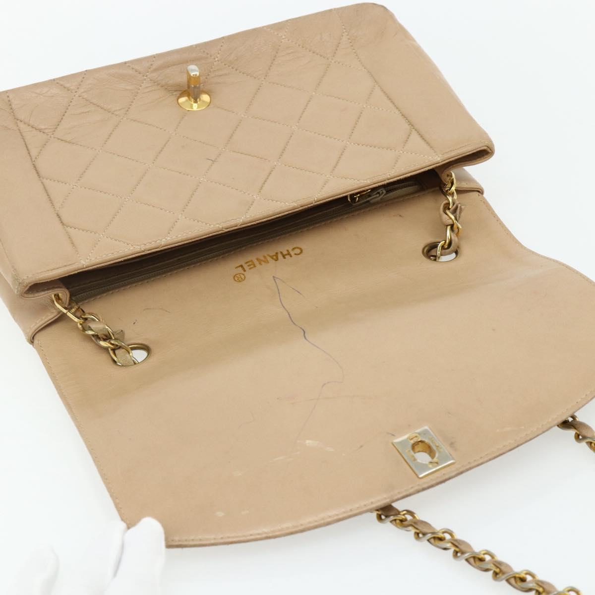CHANEL Matelasse Chain Shoulder Bag Lamb Skin Beige Gold CC Auth 179717A