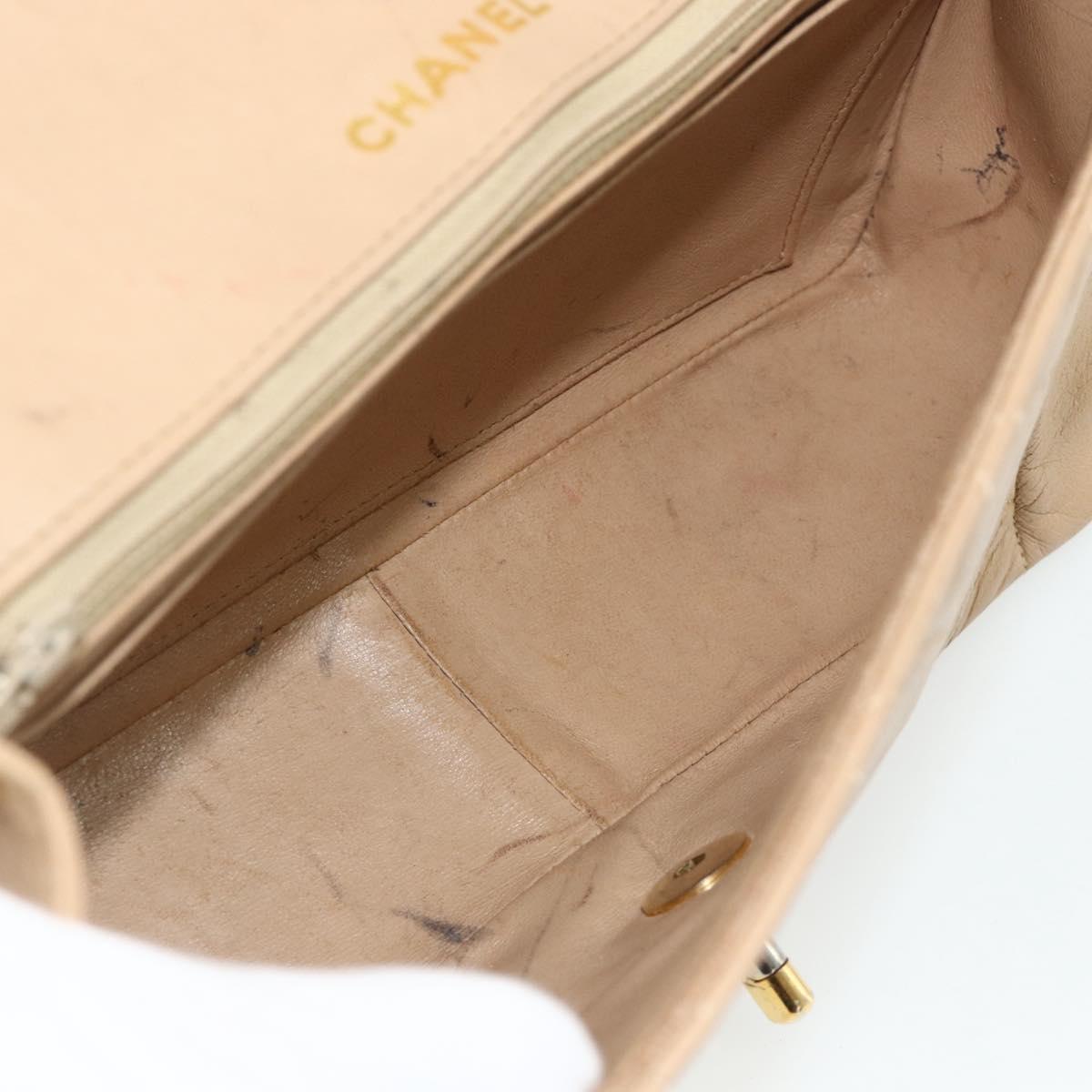 CHANEL Matelasse Chain Shoulder Bag Lamb Skin Beige Gold CC Auth 179717A