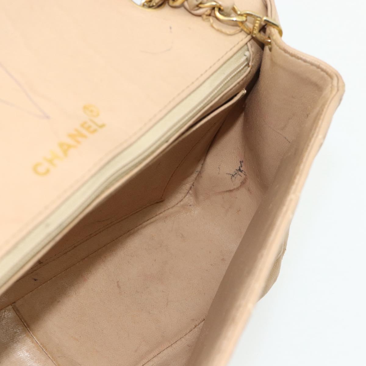 CHANEL Matelasse Chain Shoulder Bag Lamb Skin Beige Gold CC Auth 179717A