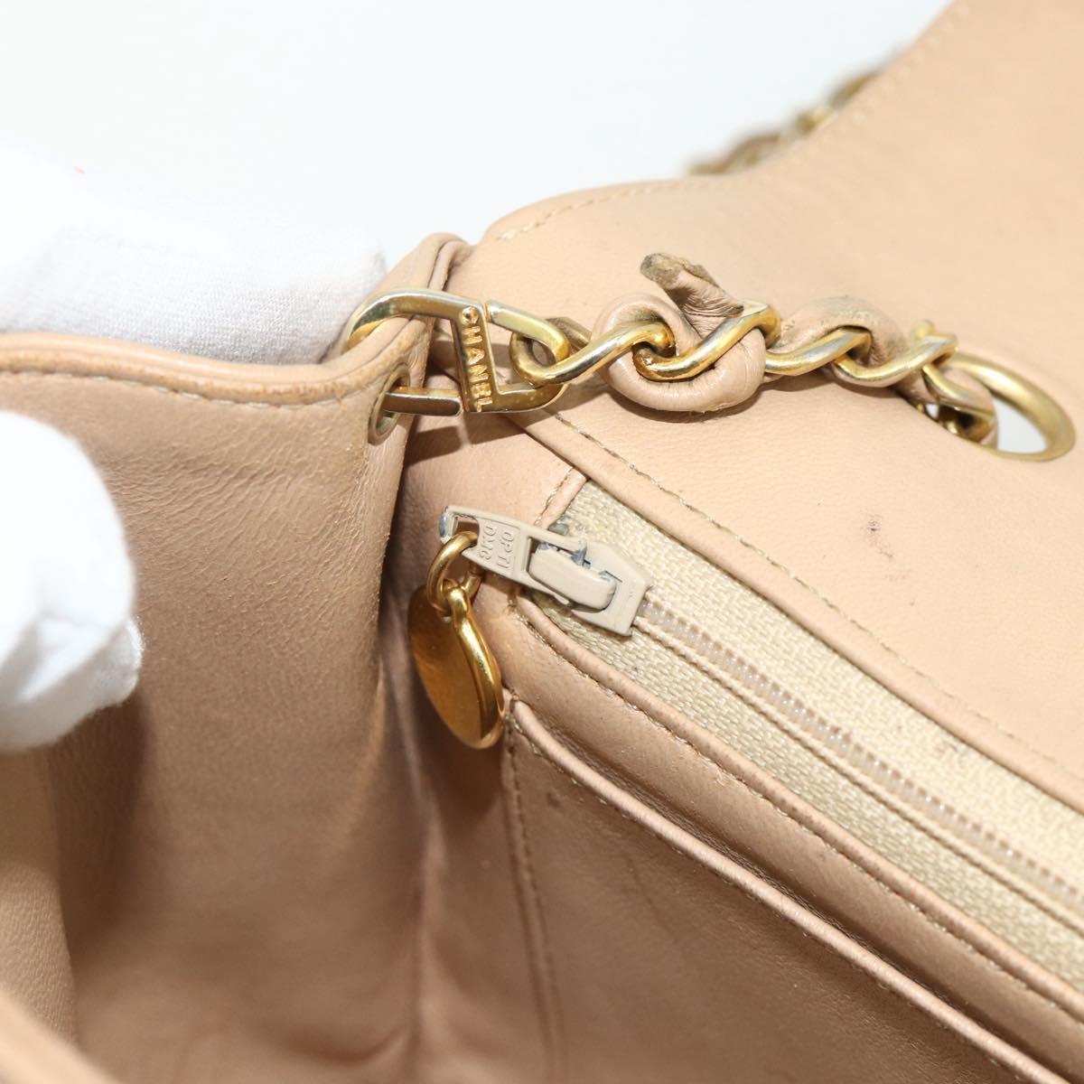 CHANEL Matelasse Chain Shoulder Bag Lamb Skin Beige Gold CC Auth 179717A