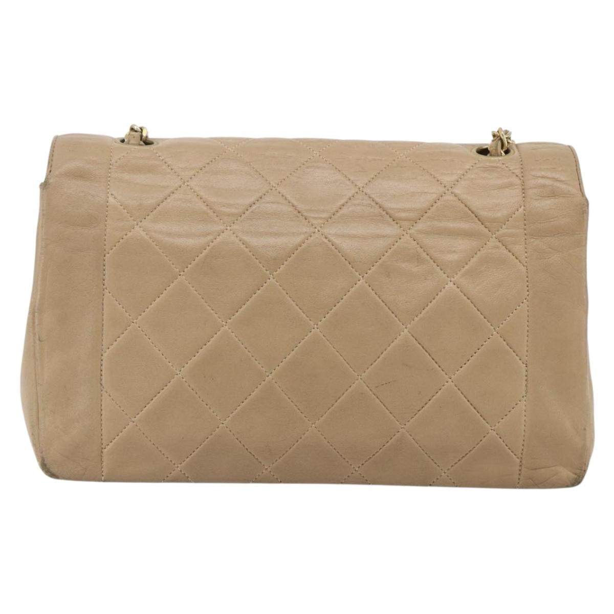 CHANEL Matelasse Chain Shoulder Bag Lamb Skin Beige Gold CC Auth 179717A