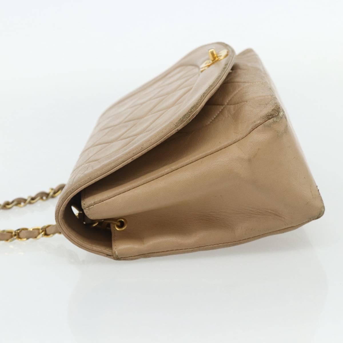CHANEL Matelasse Chain Shoulder Bag Lamb Skin Beige Gold CC Auth 179717A