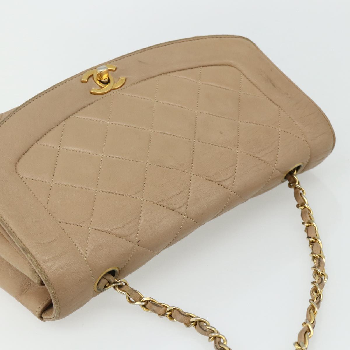 CHANEL Matelasse Chain Shoulder Bag Lamb Skin Beige Gold CC Auth 179717A