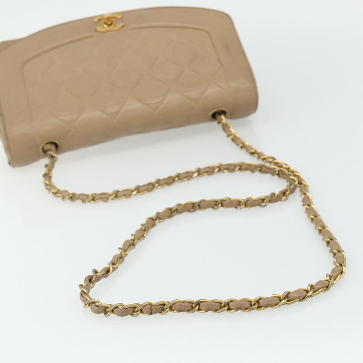 CHANEL Matelasse Chain Shoulder Bag Lamb Skin Beige Gold CC Auth 179717A