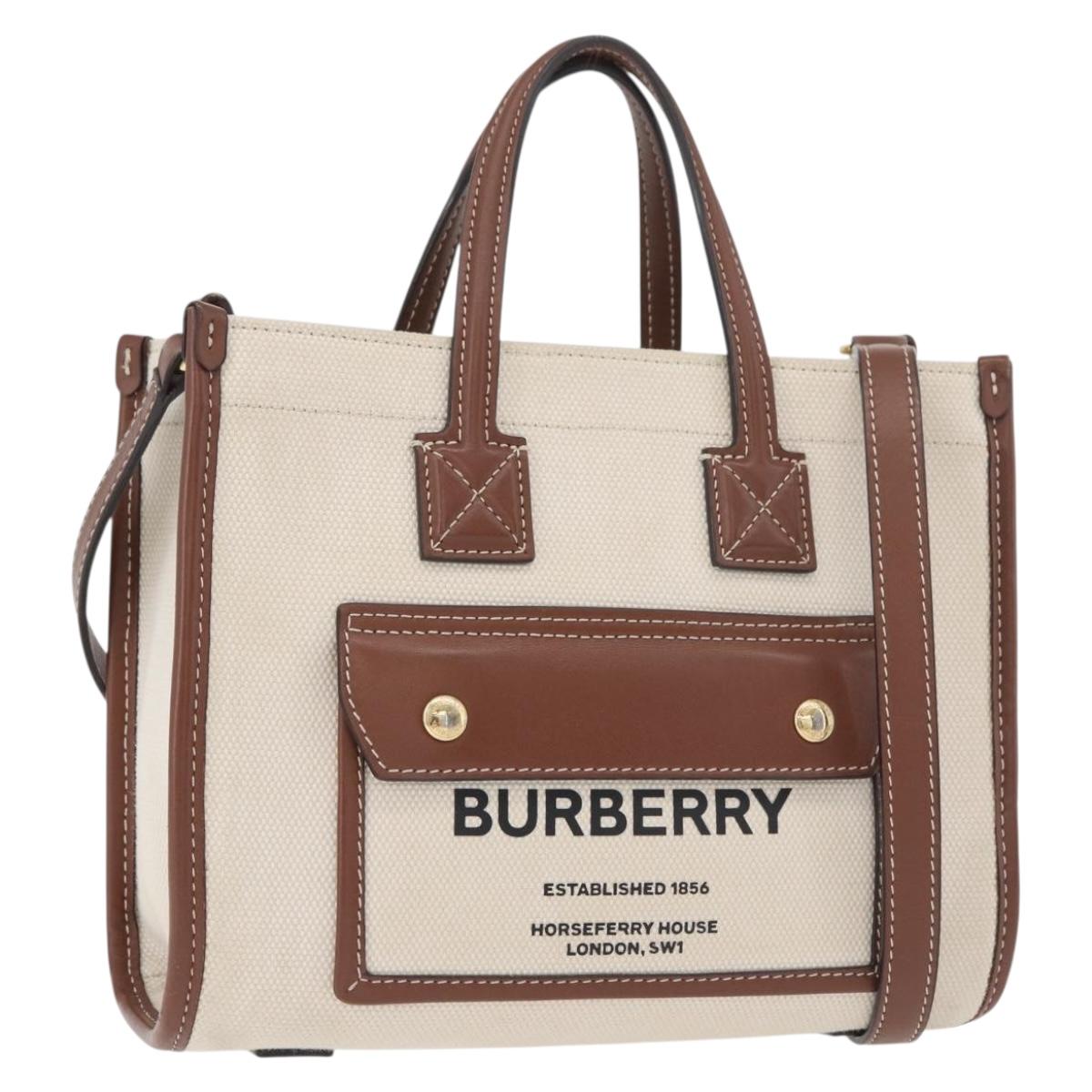 BURBERRY Hand Bag Canvas 2way Beige Gold Auth 179719A