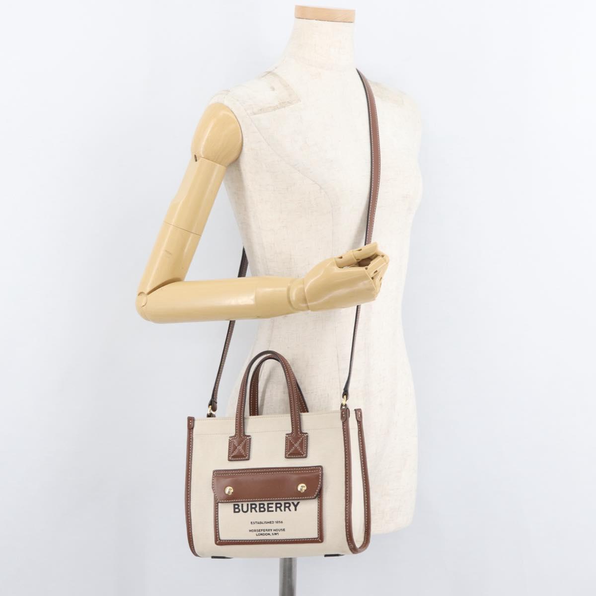 BURBERRY Hand Bag Canvas 2way Beige Gold Auth 179719A