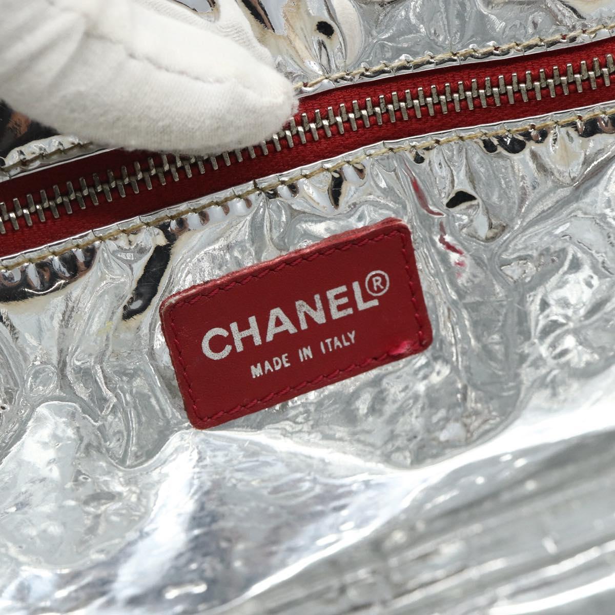 CHANEL Choco Bar Chain Shoulder Tote Bag Canvas Navy Silver CC Auth 179720
