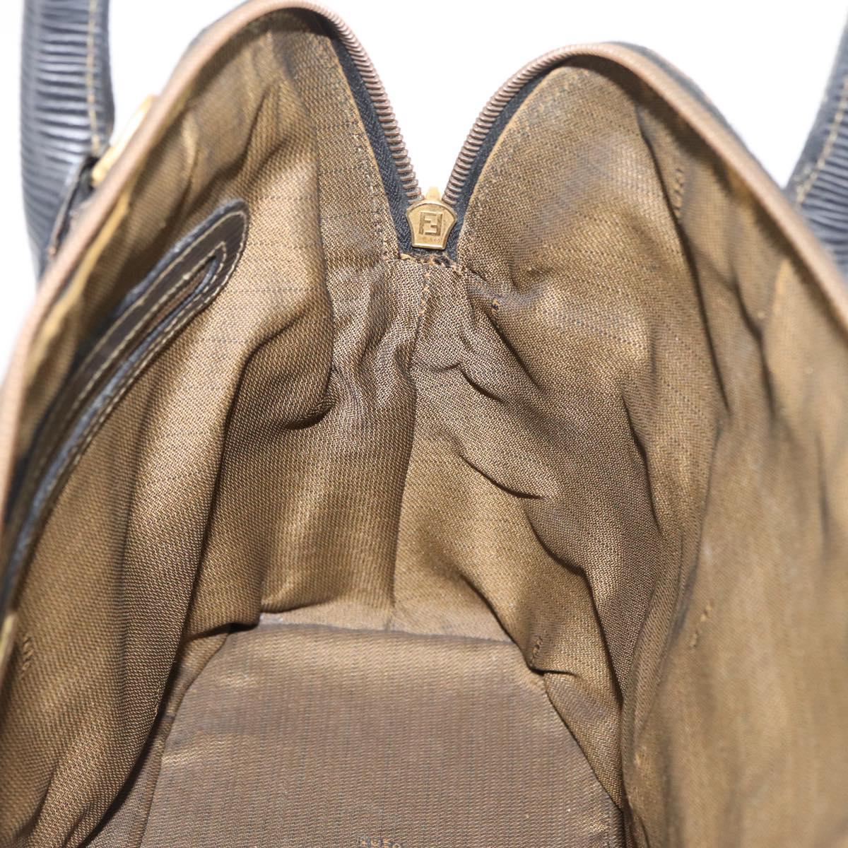 FENDI Zucca Canvas Hand Bag Black Brown Auth 179721A