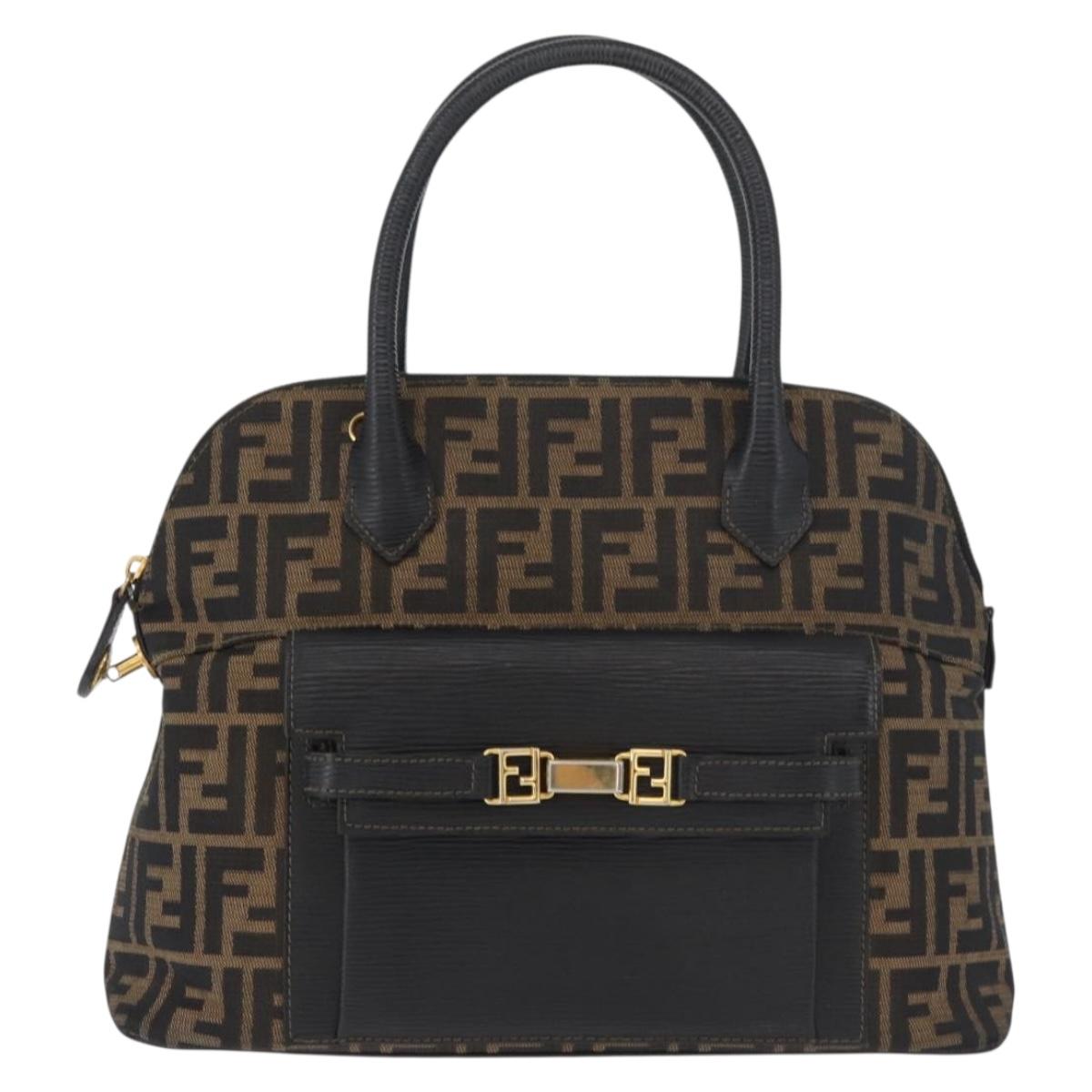 FENDI Zucca Canvas Hand Bag Black Brown Auth 179721A
