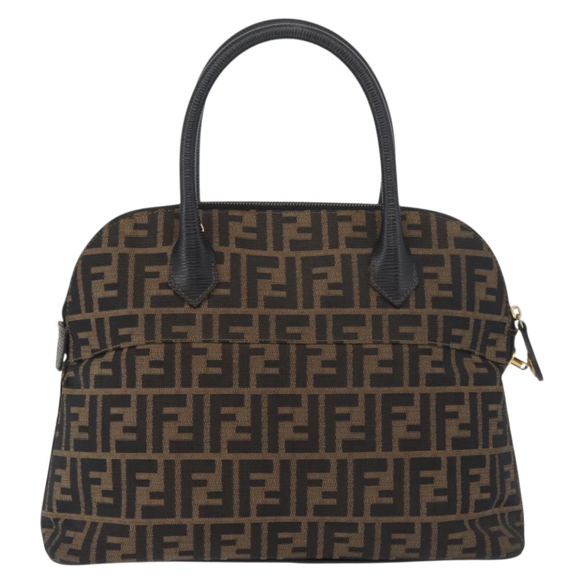 FENDI Zucca Canvas Hand Bag Black Brown Auth 179721A