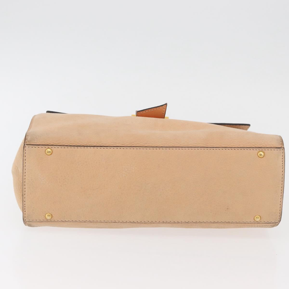CELINE Hand Bag Leather Beige Gold Auth 179724A