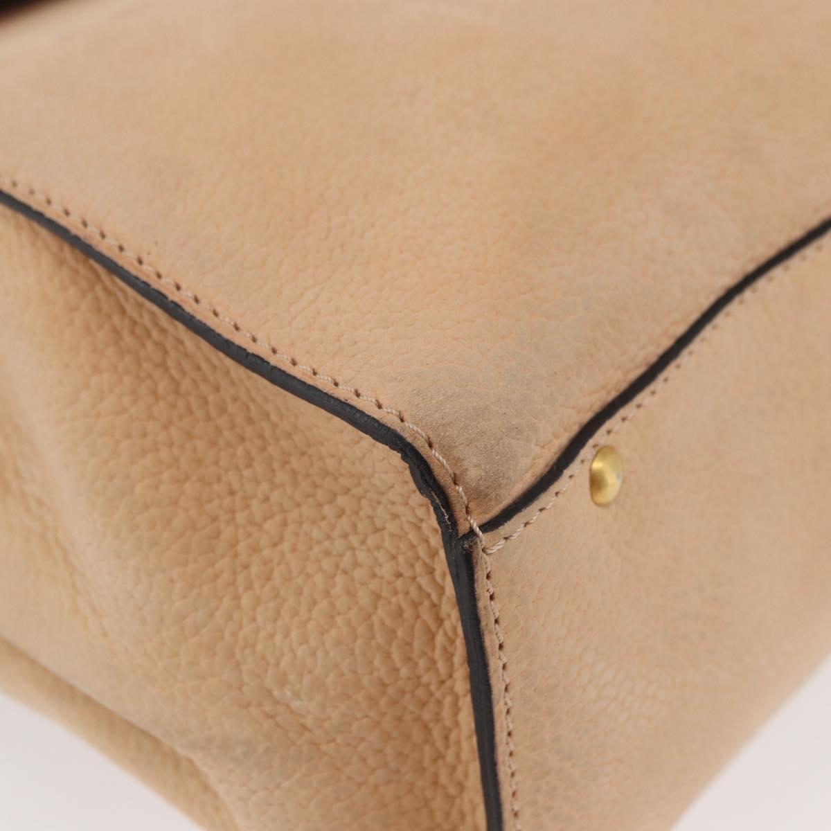 CELINE Hand Bag Leather Beige Gold Auth 179724A
