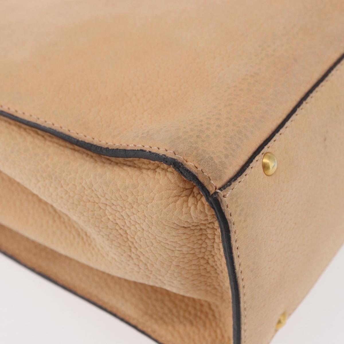CELINE Hand Bag Leather Beige Gold Auth 179724A