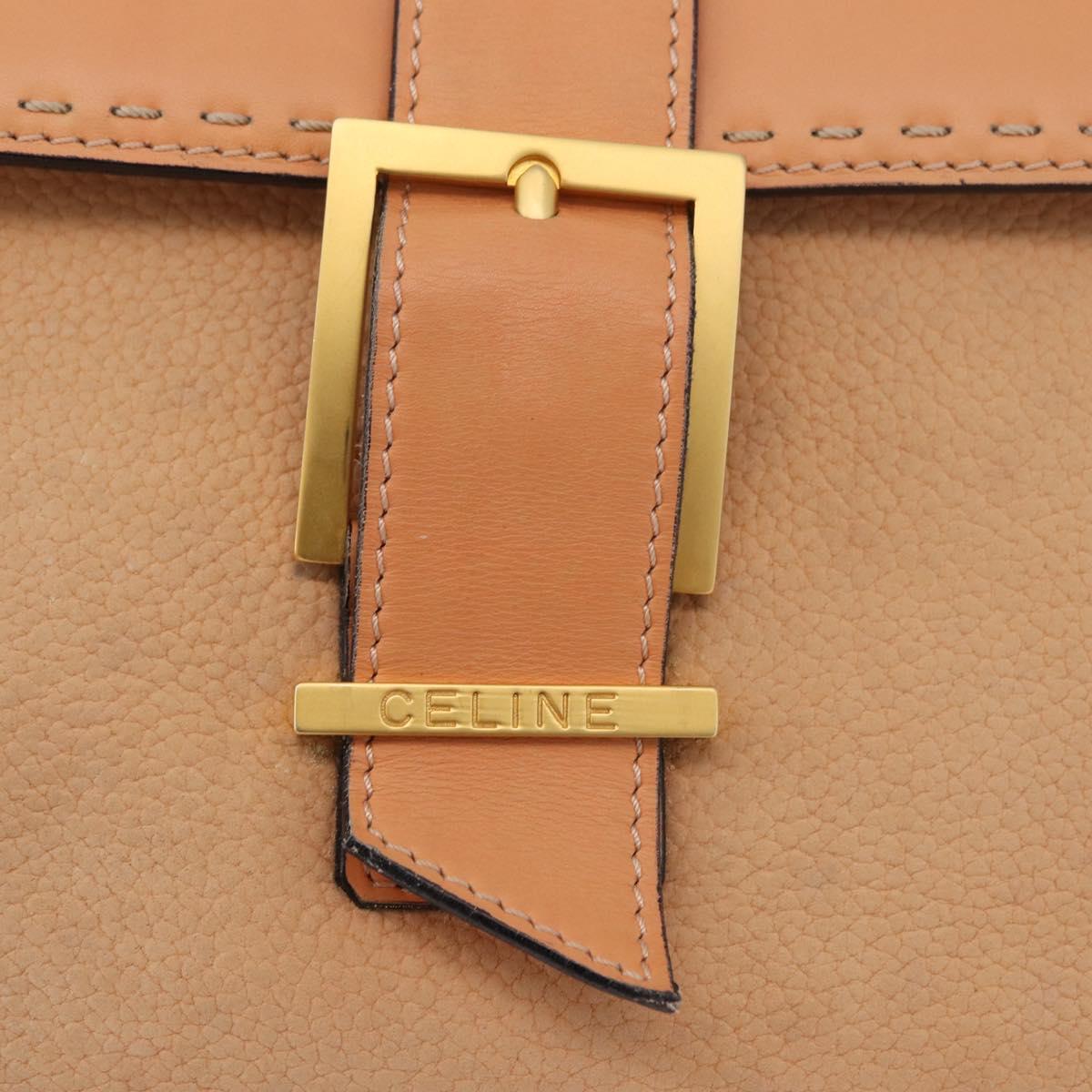 CELINE Hand Bag Leather Beige Gold Auth 179724A