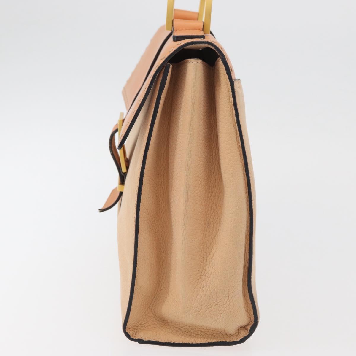 CELINE Hand Bag Leather Beige Gold Auth 179724A
