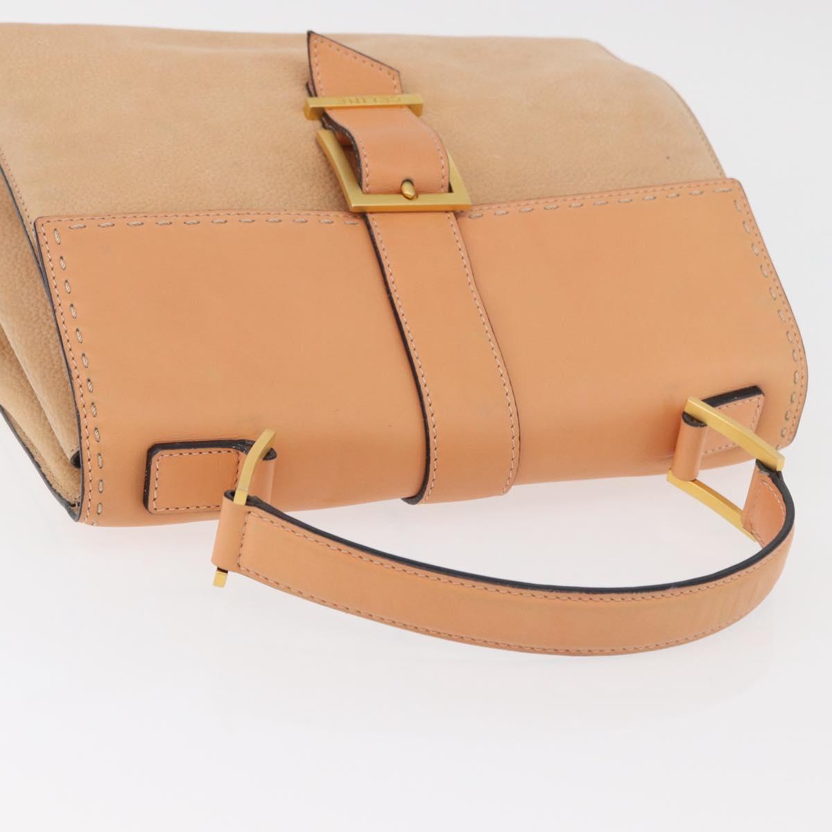 CELINE Hand Bag Leather Beige Gold Auth 179724A