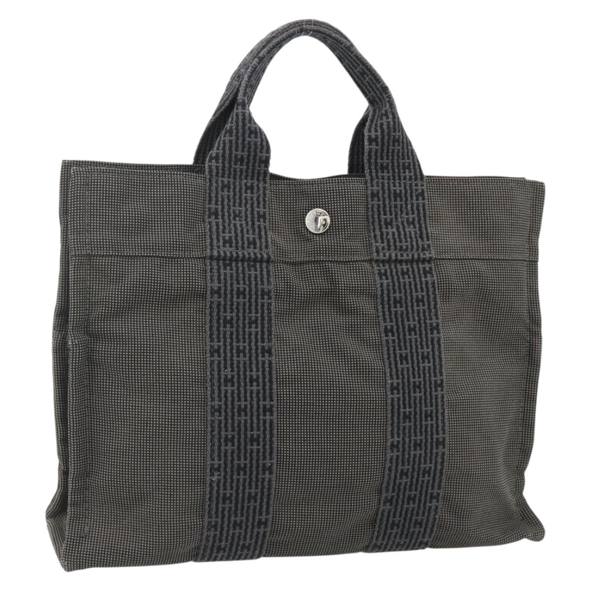 HERMES Her Line Tote PM Tote Bag Canvas Gray Silver Auth 179727A