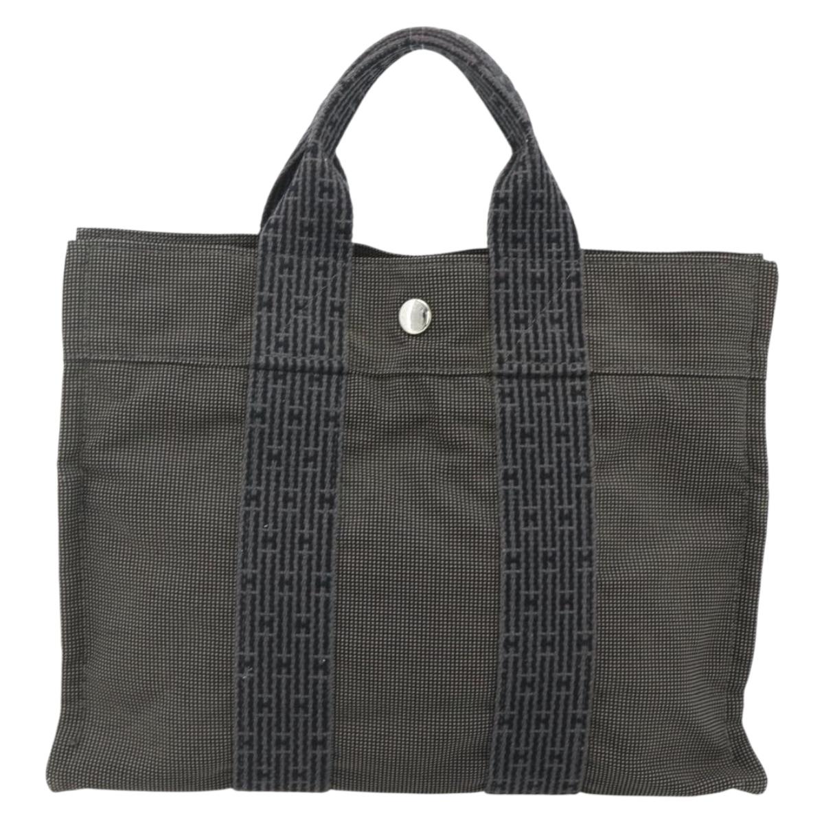 HERMES Her Line Tote PM Tote Bag Canvas Gray Silver Auth 179727A