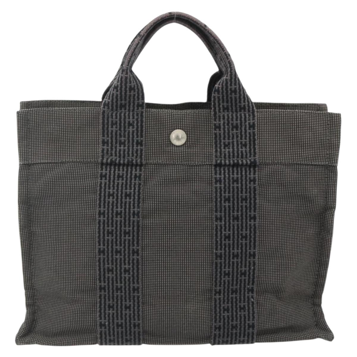 HERMES Her Line Tote PM Tote Bag Canvas Gray Silver Auth 179728A