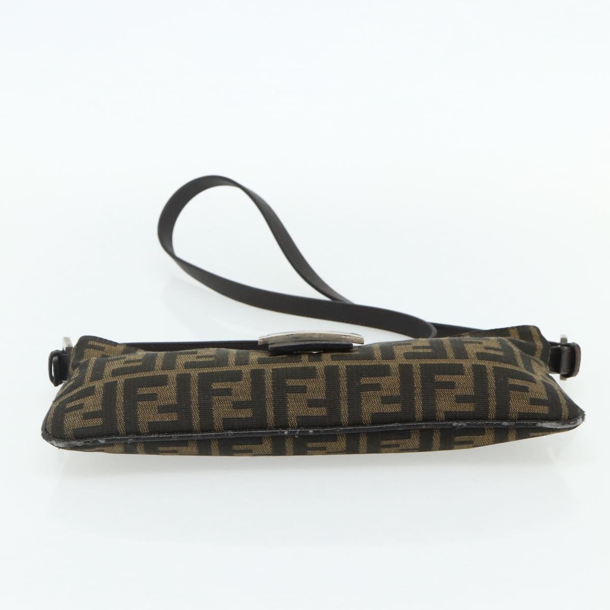 FENDI Zucca Canvas Mamma Baguette Shoulder Bag Black Brown Auth 179729