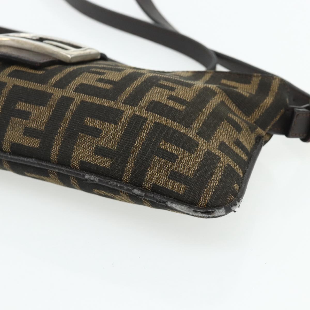 FENDI Zucca Canvas Mamma Baguette Shoulder Bag Black Brown Auth 179729