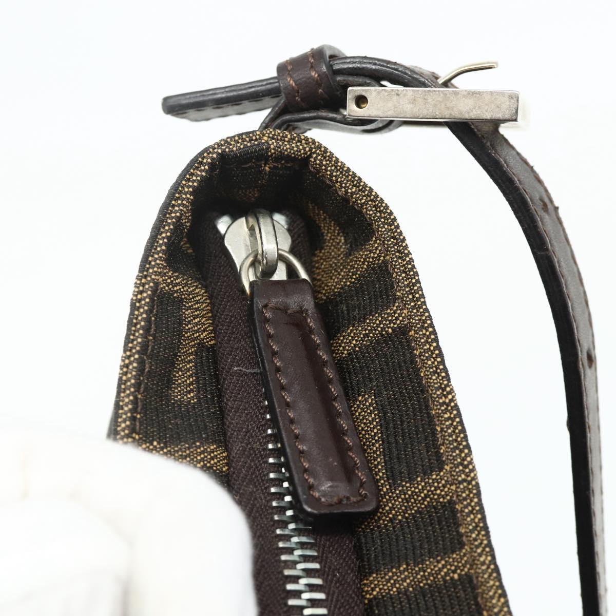 FENDI Zucca Canvas Mamma Baguette Shoulder Bag Black Brown Auth 179729