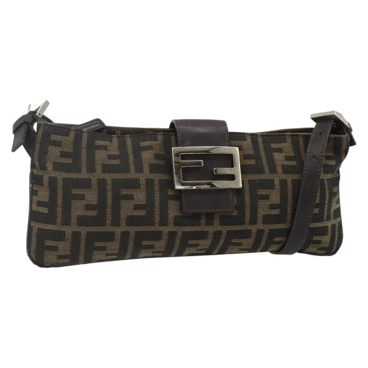 FENDI Zucca Canvas Mamma Baguette Shoulder Bag Black Brown Auth 179729