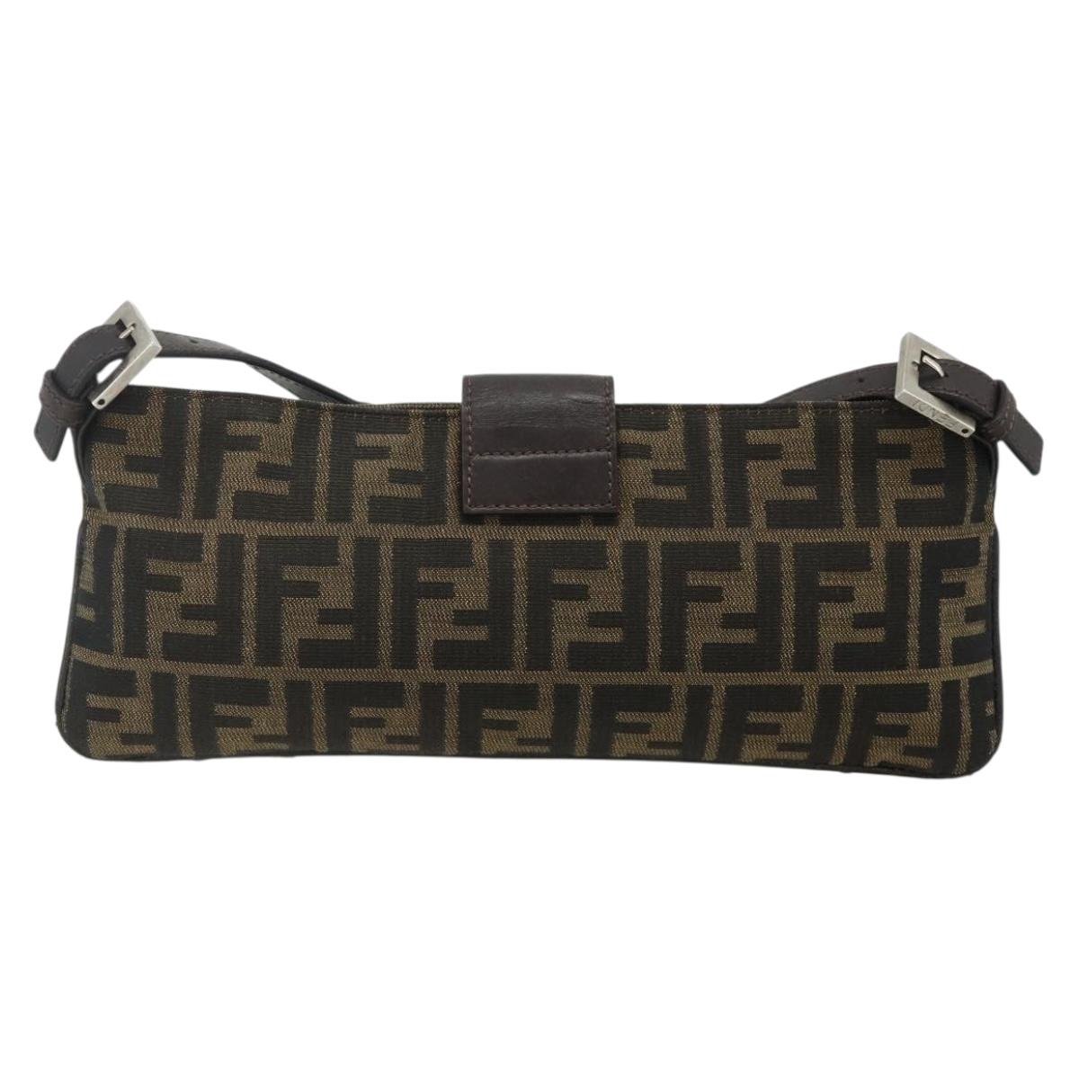 FENDI Zucca Canvas Mamma Baguette Shoulder Bag Black Brown Auth 179729