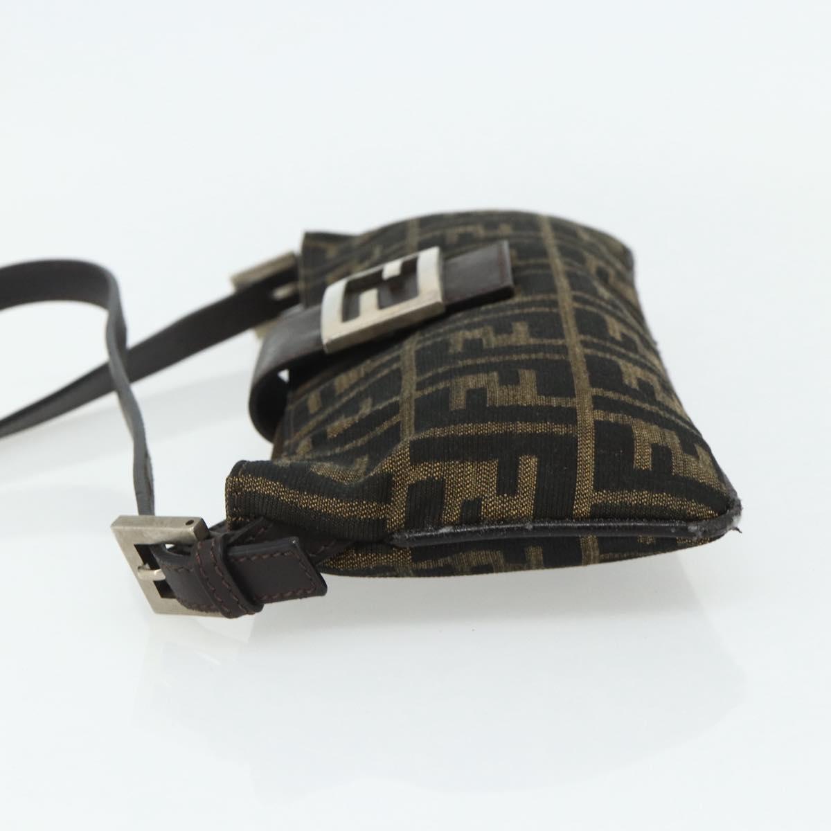 FENDI Zucca Canvas Mamma Baguette Shoulder Bag Black Brown Auth 179729