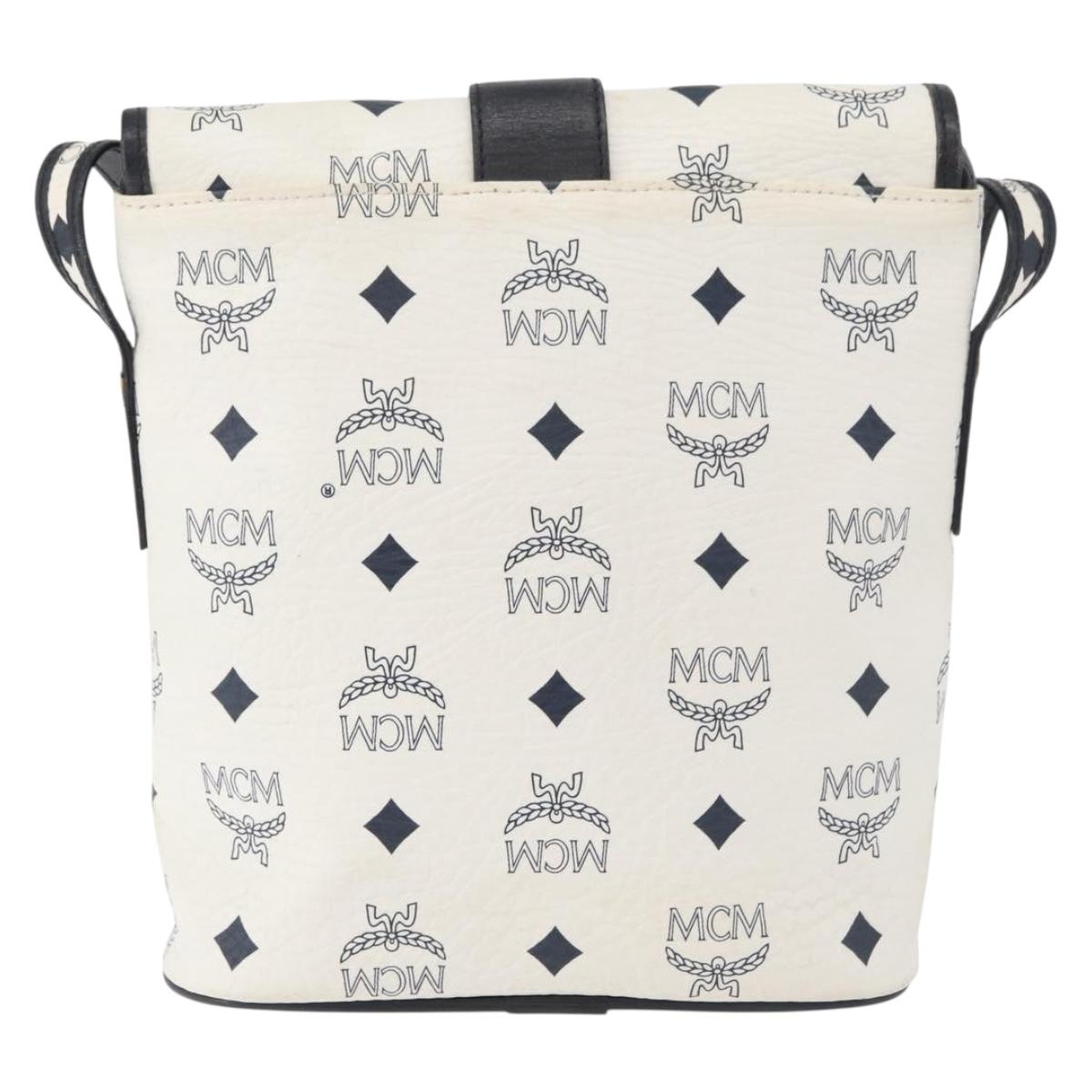 MCM Vicetos Logogram Shoulder Bag PVC Leather White Gold Auth 179730