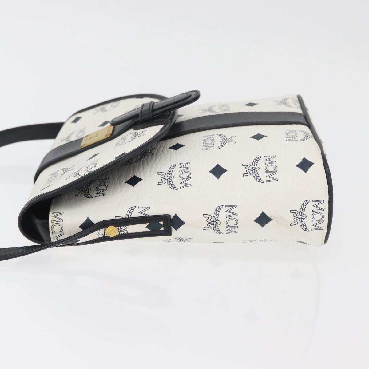 MCM Vicetos Logogram Shoulder Bag PVC Leather White Gold Auth 179730