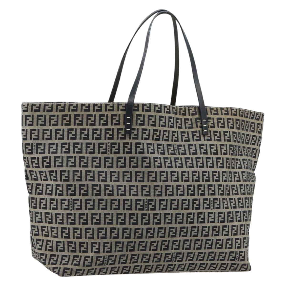 FENDI Zucchino Canvas Tote Bag Navy Auth 179732V