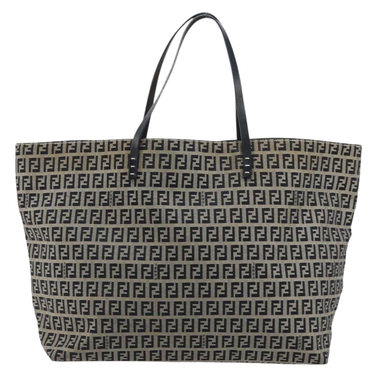 FENDI Zucchino Canvas Tote Bag Navy Auth 179732V